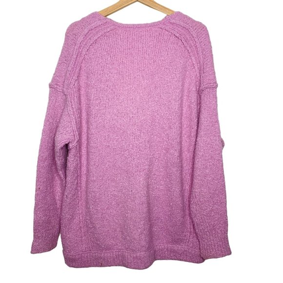 Free People Barbie Pink Alpaca Blend V-Neck Oversize Sweater Slouch XS Lagenlook - Picture 7 of 11